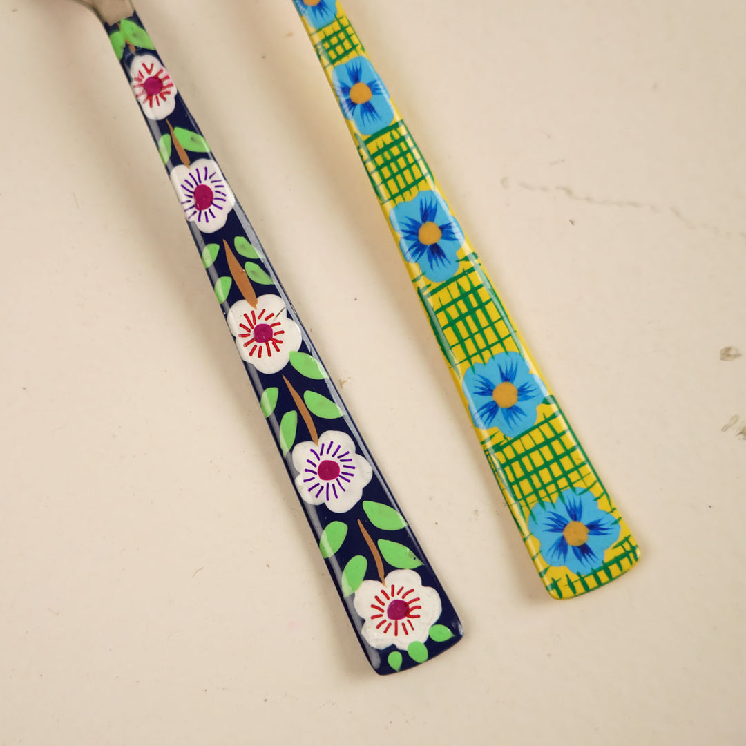 Assorted Hand-Painted Floral Kashmiri Art Stainless Steel Forks