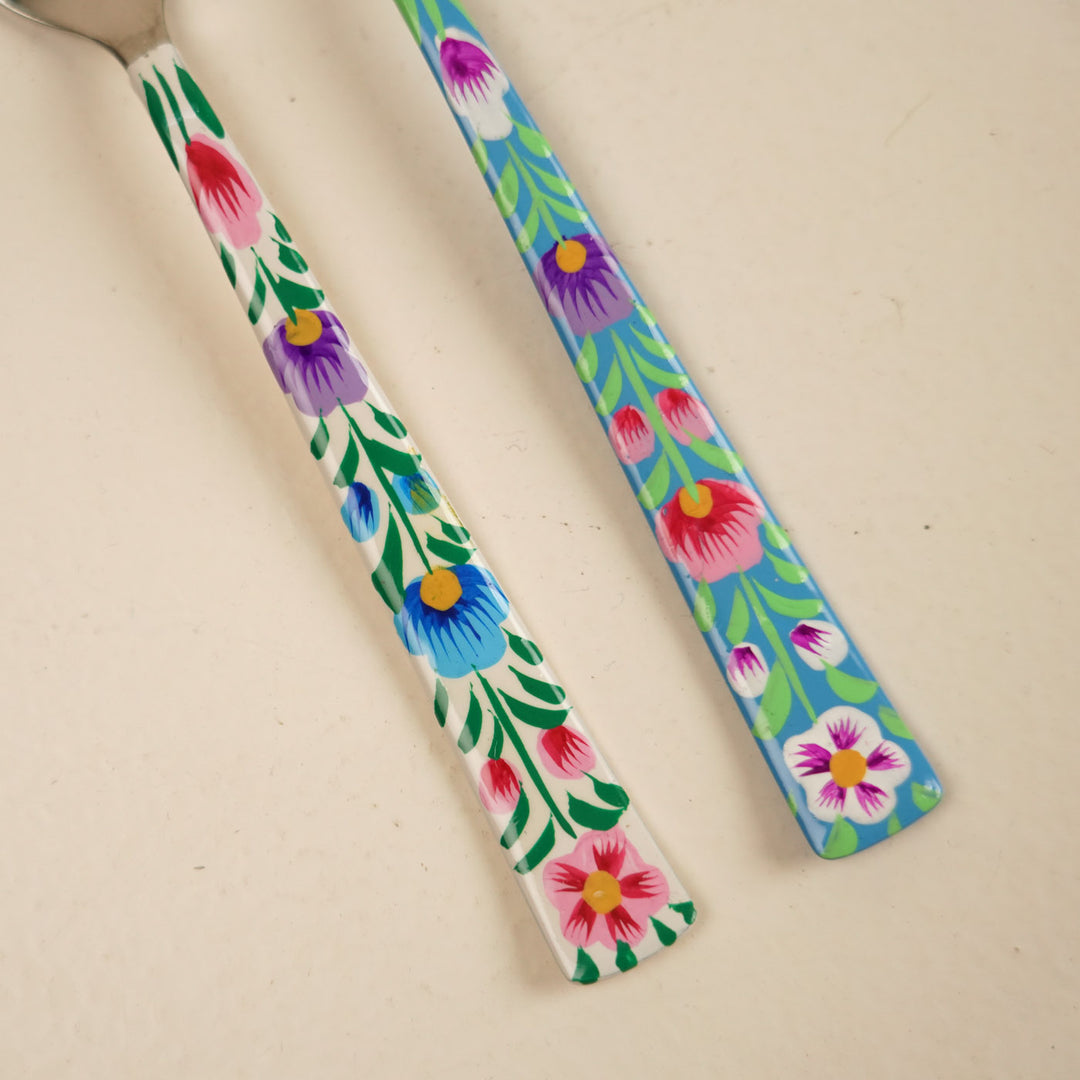 Assorted Hand-Painted Floral Kashmiri Art Stainless Steel Forks
