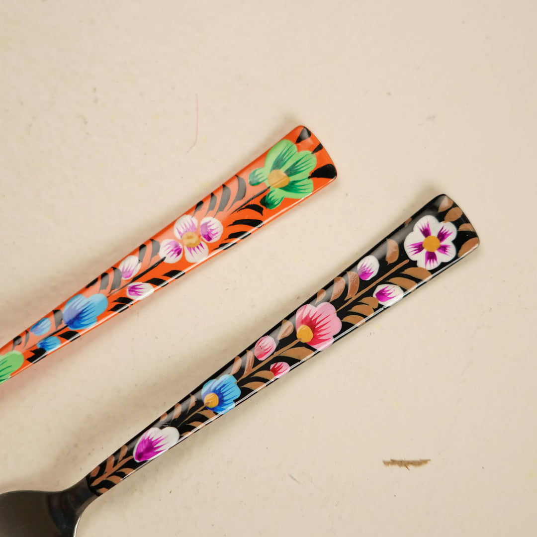 Assorted Hand-Painted Floral Kashmiri Art Stainless Steel Forks