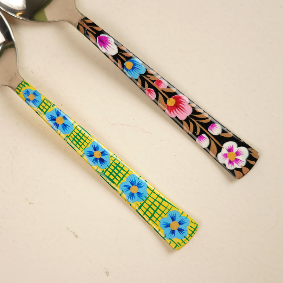 Assorted Hand-Painted Floral Kashmiri Art Stainless Steel Serving Spoons
