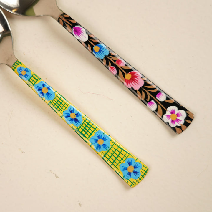 Assorted Hand-Painted Floral Kashmiri Art Stainless Steel Serving Spoons