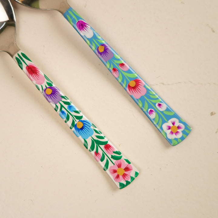 Assorted Hand-Painted Floral Kashmiri Art Stainless Steel Serving Spoons