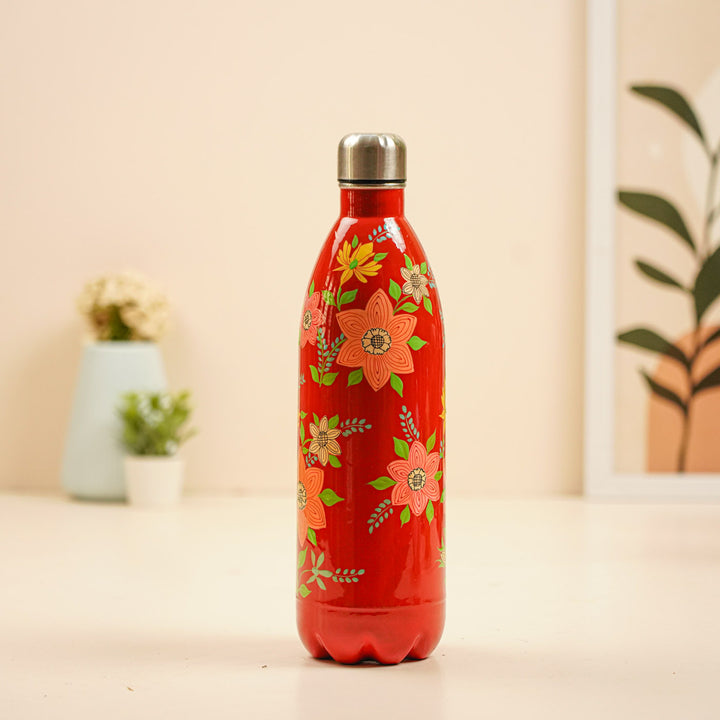 Hand-Painted Floral Kashmiri Art Stainless Steel Large Water Bottle