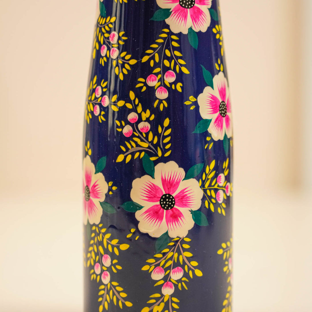 Hand-Painted Blue Floral Kashmiri Art Stainless Steel Small Water Bottle