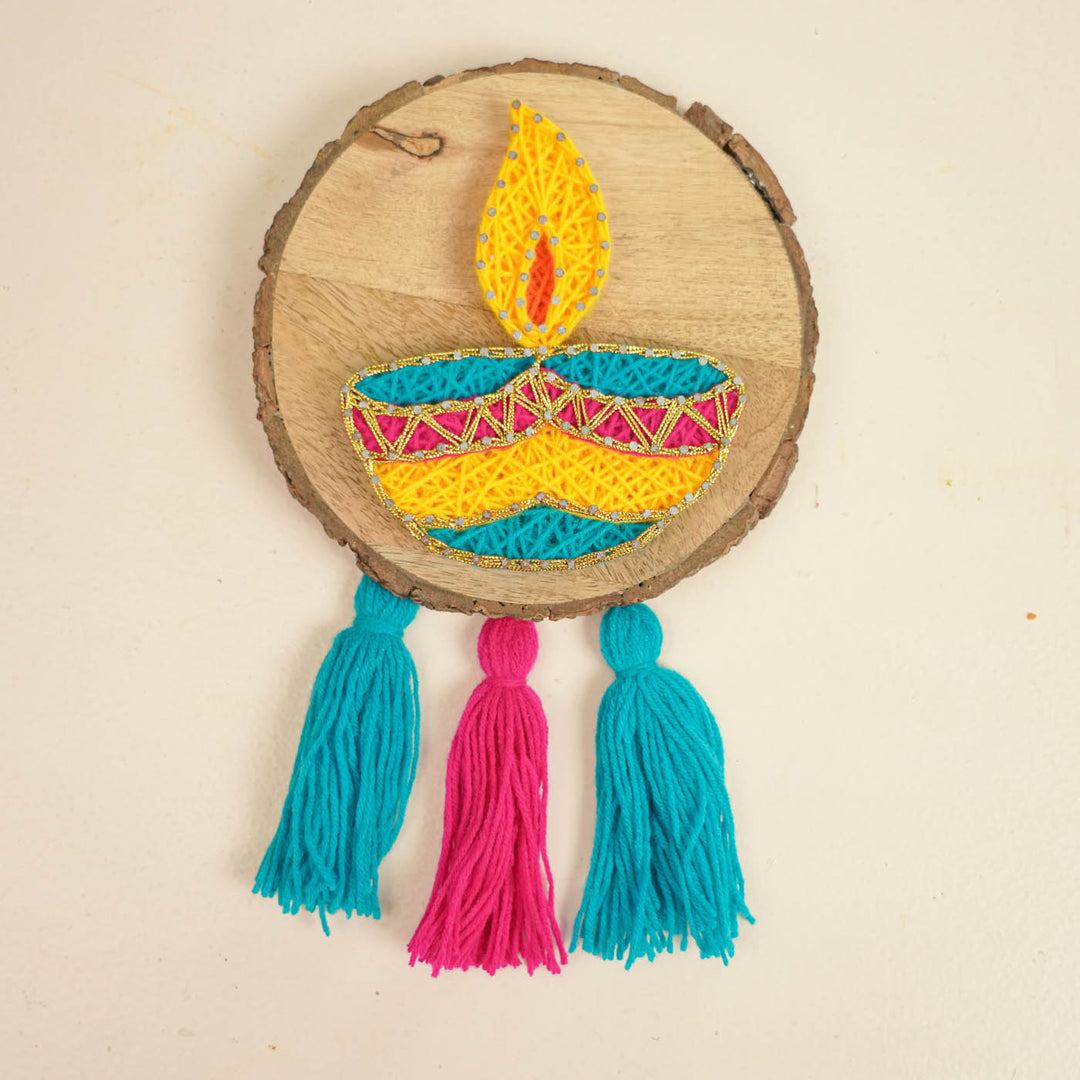 Handmade String Art Diwali Diya Design MDF Wood Decorative Plaque