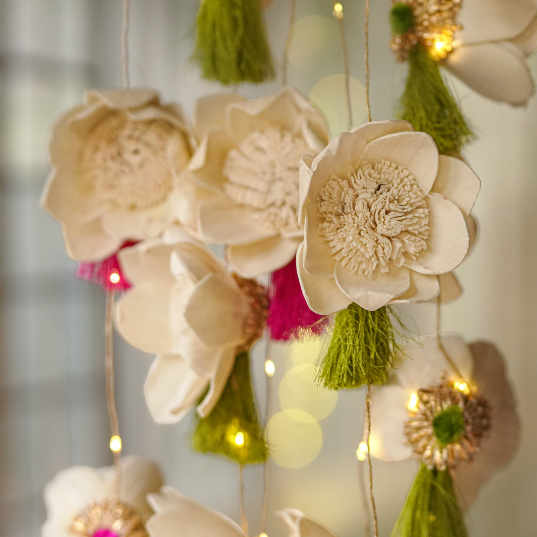 Set Of 2 | Handmade Lotus Design LED String Hanging With Battery Operated Lights