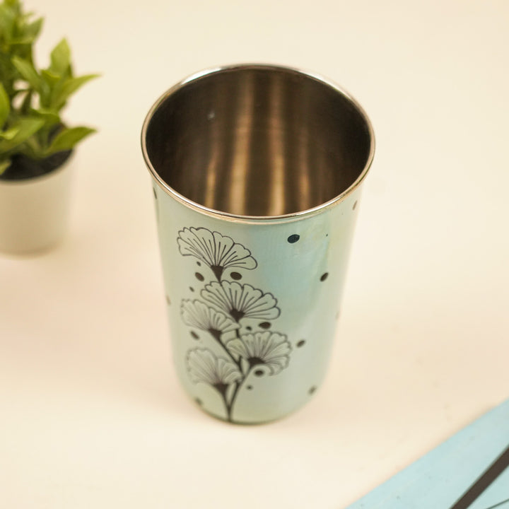 2Pc | Hand-Painted Floral Kashmiri Art Stainless Steel Large Glasses
