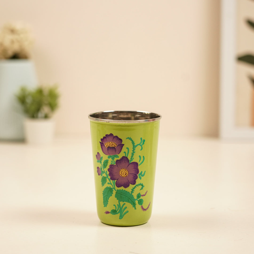 2Pc | Hand-Painted Floral Kashmiri Art Stainless Steel Large Glasses