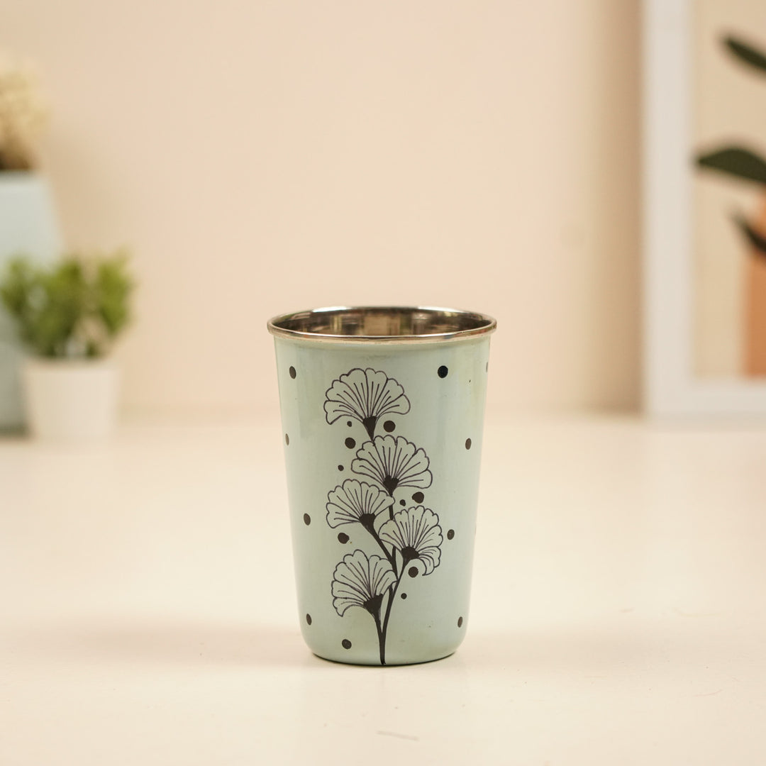 2Pc | Hand-Painted Floral Kashmiri Art Stainless Steel Large Glasses