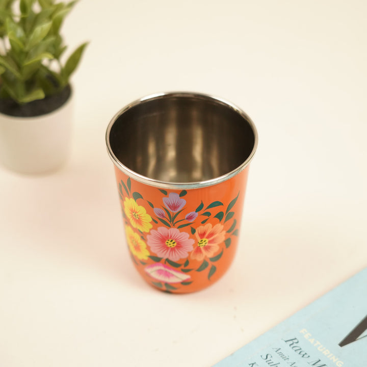 2Pc | Hand-Painted Floral Kashmiri Art Stainless Steel Medium Glasses