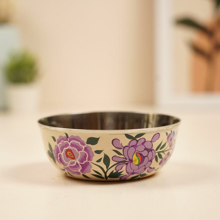 2Pc | Hand-Painted Floral Kashmiri Art Stainless Steel Extra Large Bowls
