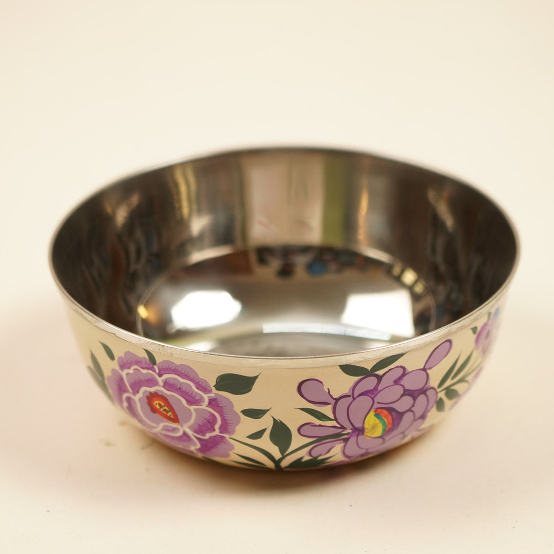 2Pc | Hand-Painted Floral Kashmiri Art Stainless Steel Extra Large Bowls