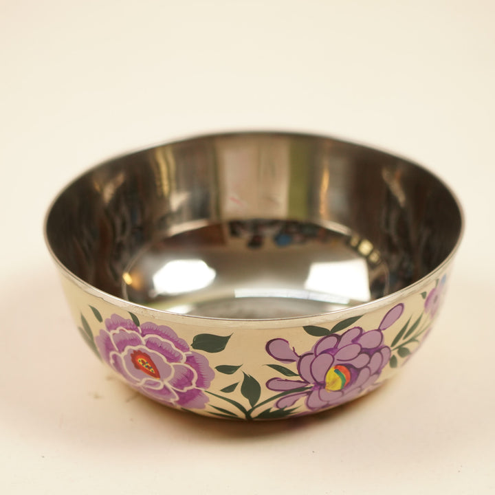 2Pc | Hand-Painted Floral Kashmiri Art Stainless Steel Extra Large Bowls