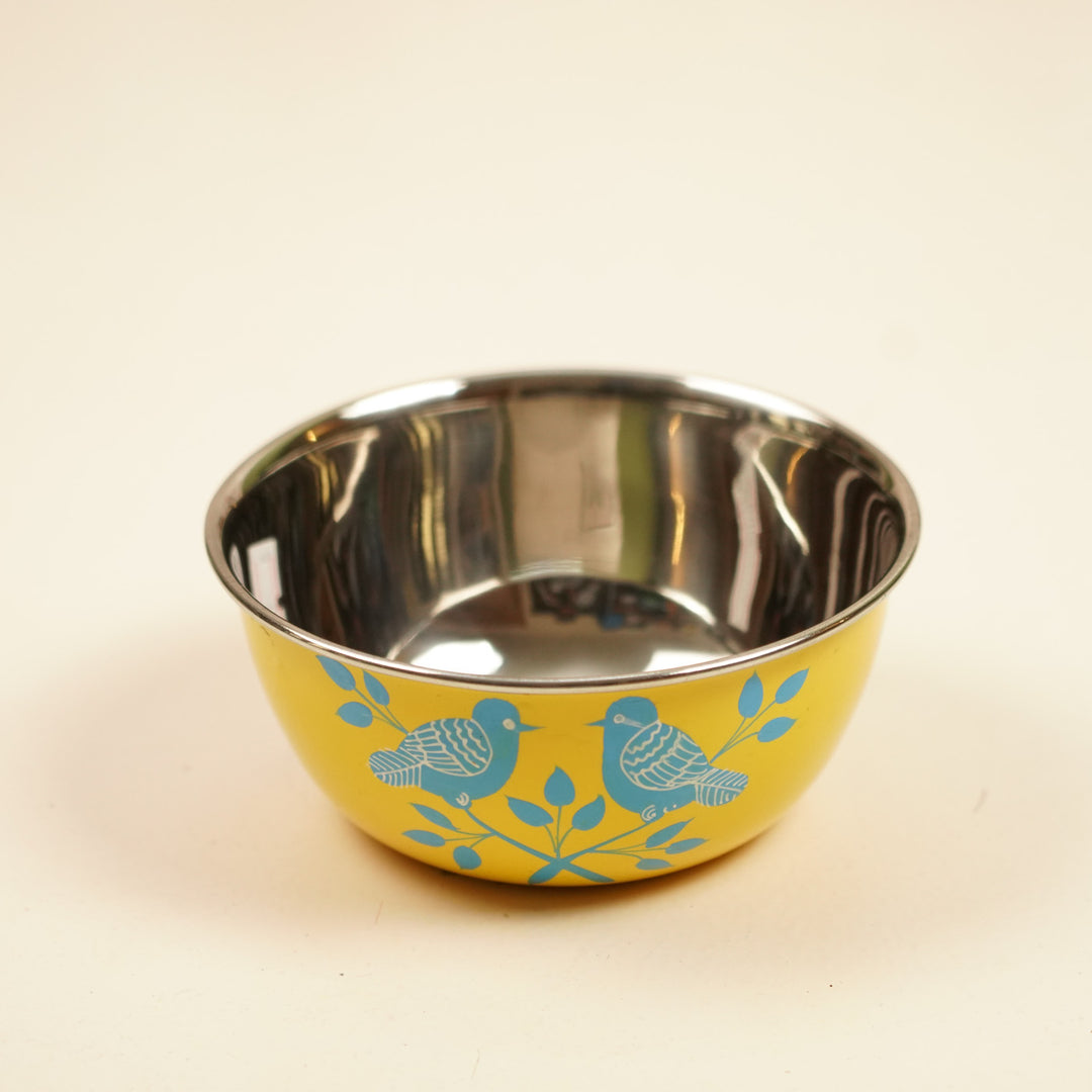 2Pc | Hand-Painted Yellow & Red Floral Kashmiri Art Stainless Steel Large Bowls
