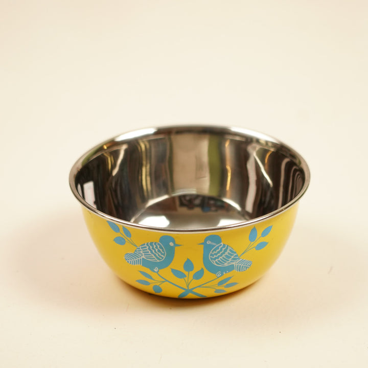 2Pc | Hand-Painted Yellow & Red Floral Kashmiri Art Stainless Steel Large Bowls