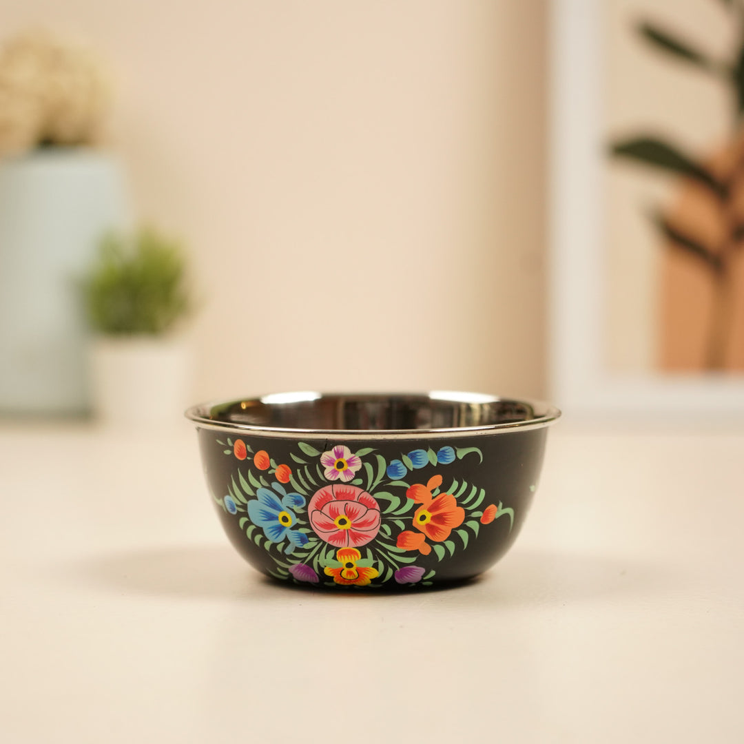 2Pc | Hand-Painted Floral Kashmiri Art Stainless Steel Large Bowls