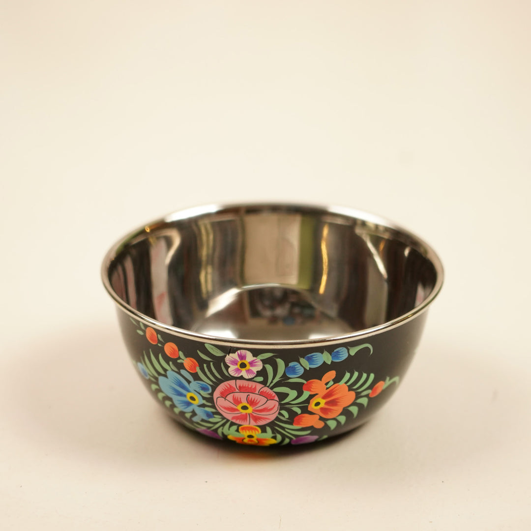 2Pc | Hand-Painted Floral Kashmiri Art Stainless Steel Large Bowls