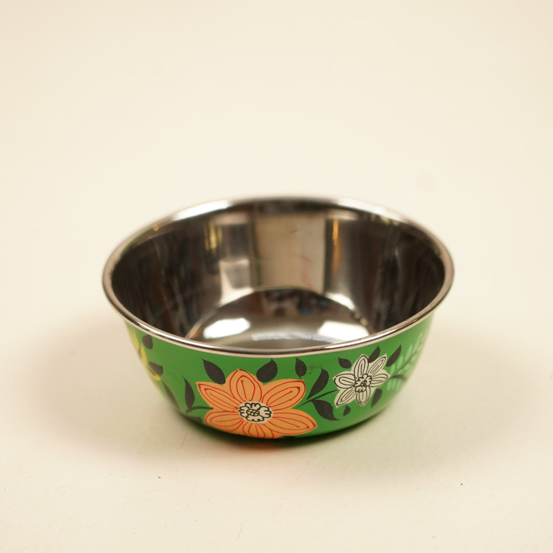 2Pc | Hand-Painted Yellow & Green Floral Kashmiri Art Stainless Steel Small Bowls