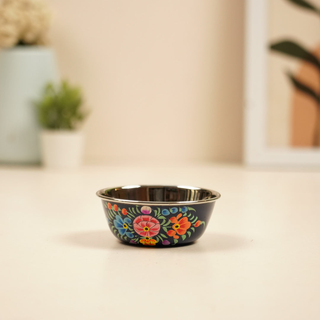 2Pc | Hand-Painted Floral Kashmiri Art Stainless Steel Small Bowls