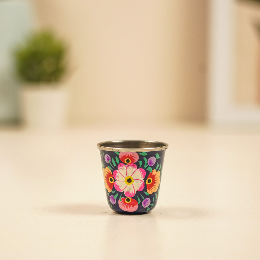 2Pc | Hand-Painted Floral Kashmiri Art Stainless Steel Shot Glasses