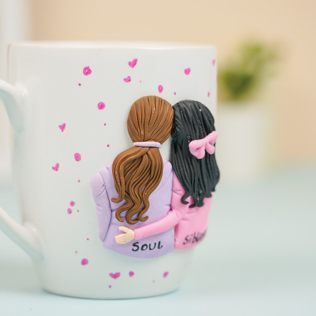 Handmade Soul Siblings Clay Rakhi Hamper With Roli Chawal Includes 1 Mug 1 Rakhi - Side Angle Showing Mug Design