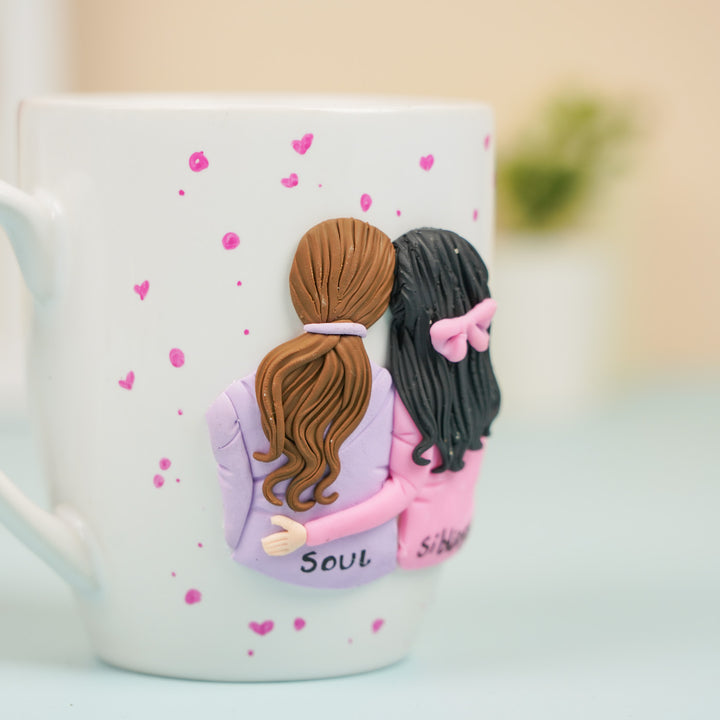 Handmade Soul Siblings Clay Rakhi Hamper With Roli Chawal Includes 1 Mug 1 Rakhi - Side Angle Showing Mug Design