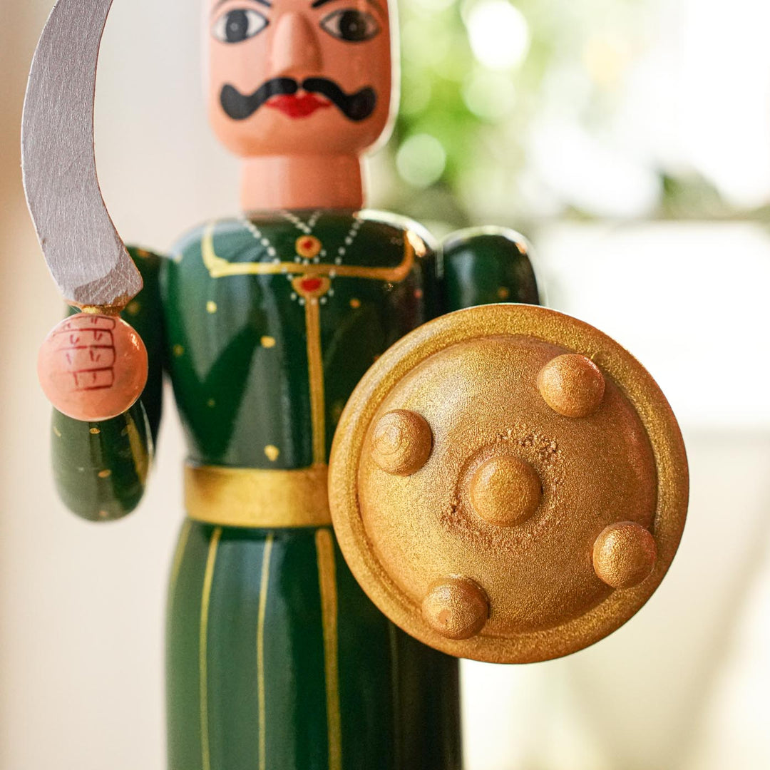Handmade Man With Sword Wooden Golu Doll Toy For Festive Decor
