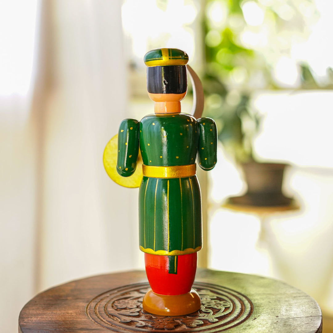 Handmade Man With Sword Wooden Golu Doll Toy For Festive Decor