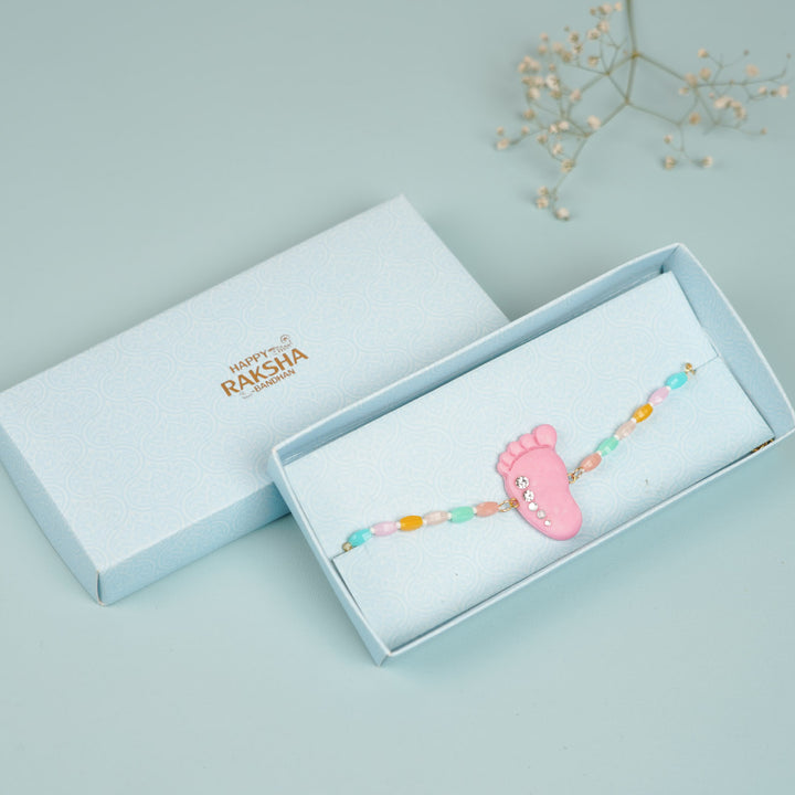 Handmade Blue And Pink Baby Feet Clay Bhaiya Bhabhi Rakhi With Roli Chawal Set Of 2 - In Packaging Box (5)