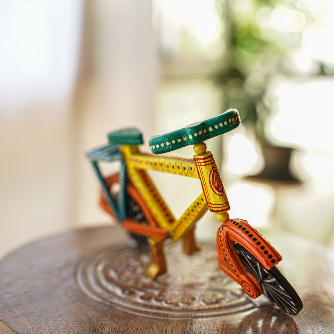 Handmade Bright Coloured Bicycle Wooden Golu Toy For Festive Decor