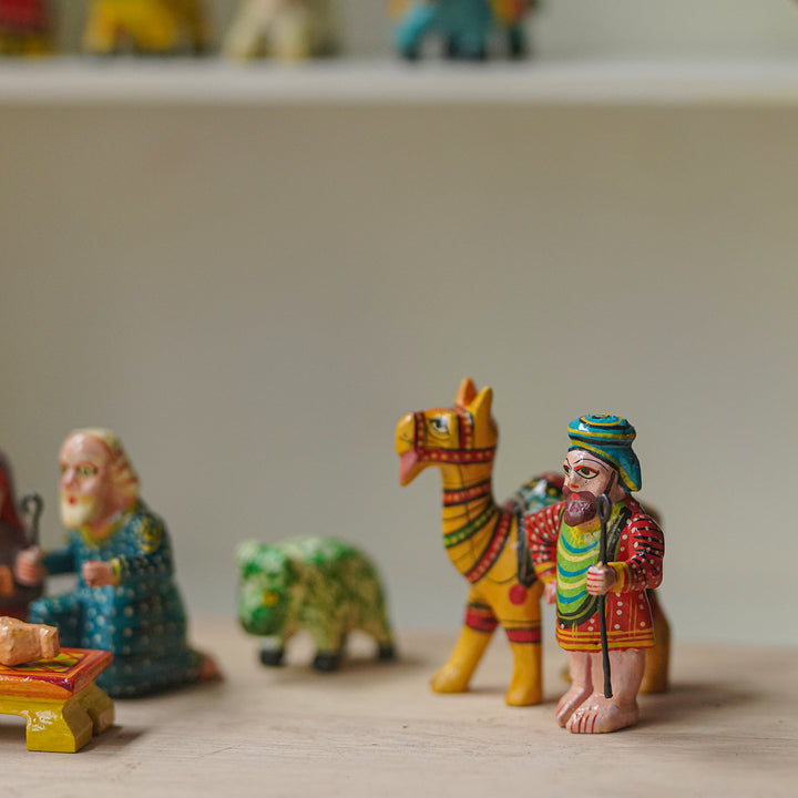 13 Pc | Handmade Indian Wooden Nativity Set For Christmas Decoration