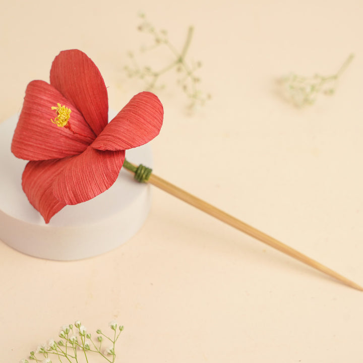 Handmade Hibiscus Design Bamboo Bunstick