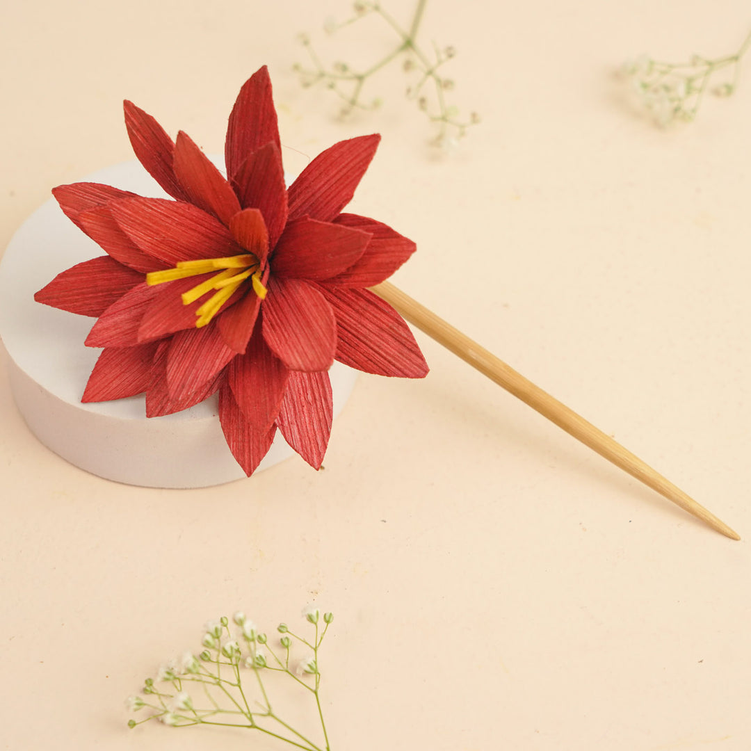 Handmade Water Lily Design Bamboo Bunstick