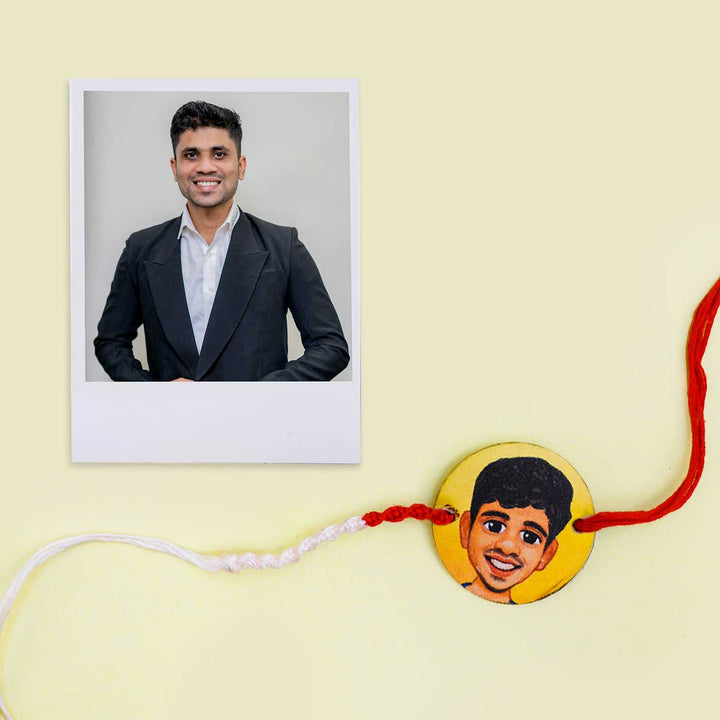 Handpainted Photo Customized Caricature Rakhi With Roli & Chawal