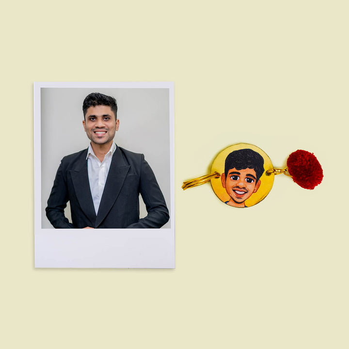 Handpainted Photo Customized Caricature Rakhi With Roli & Chawal