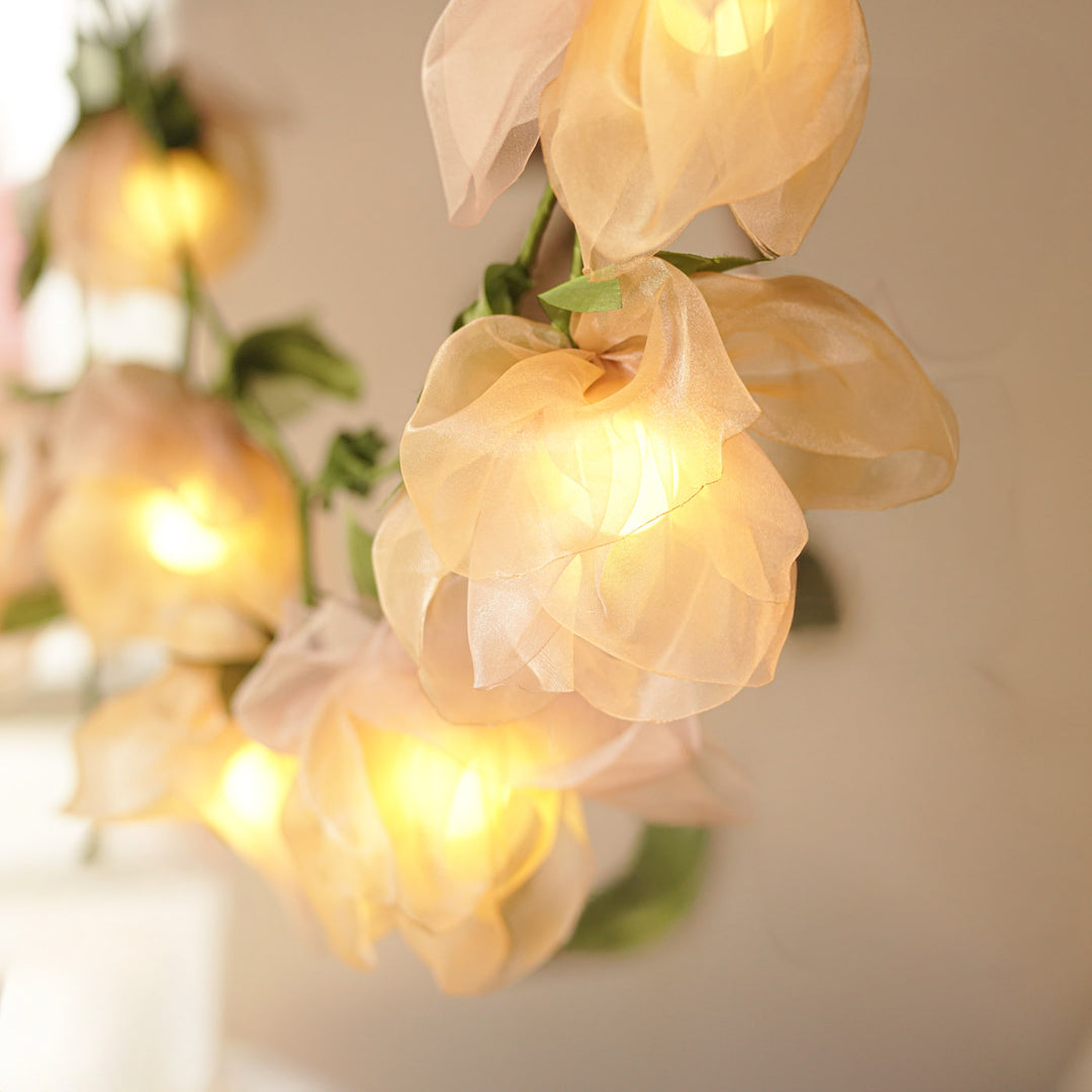 2.5m, 10 Bulbs | Handcrafted Pink Tissue Flower String Lights With Bulbs