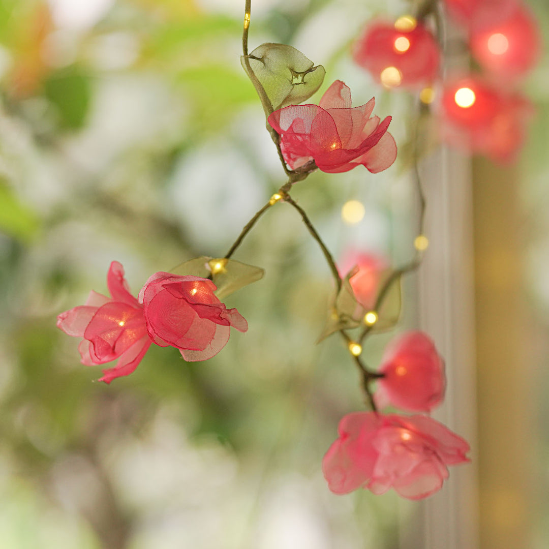 2.5m, 30 Bulbs | Handcrafted Pink Tissue Flower LED Fairy Lights