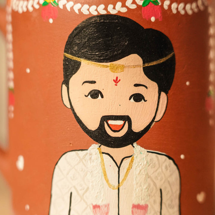 2 Pc | South Indian Couple Personalized Handpainted Terracotta Mug | 200 ml