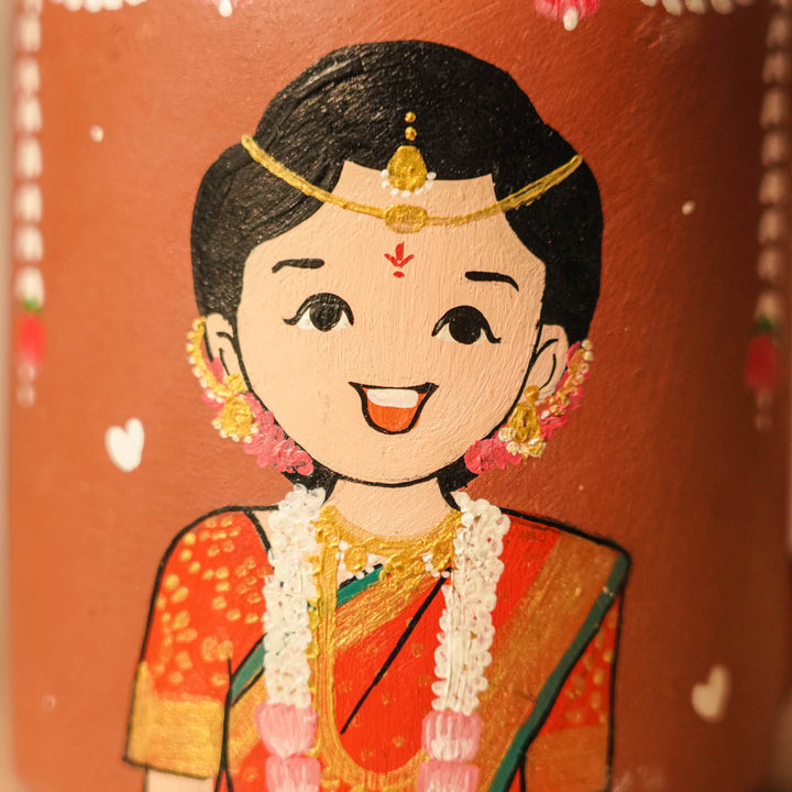 2 Pc | South Indian Couple Personalized Handpainted Terracotta Mug | 200 ml