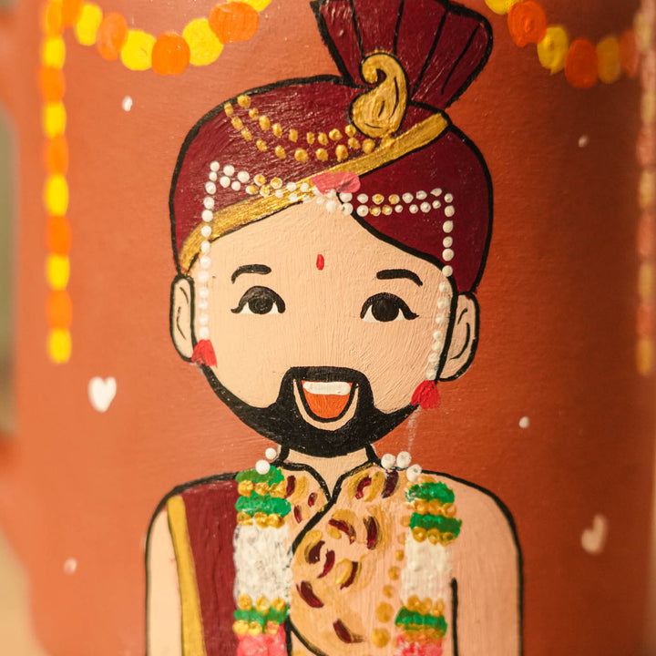 2 Pc | Maharashtrian Couple Personalized Handpainted Terracotta Mug | 200 ml