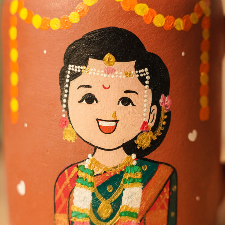2 Pc | Maharashtrian Couple Personalized Handpainted Terracotta Mug | 200 ml