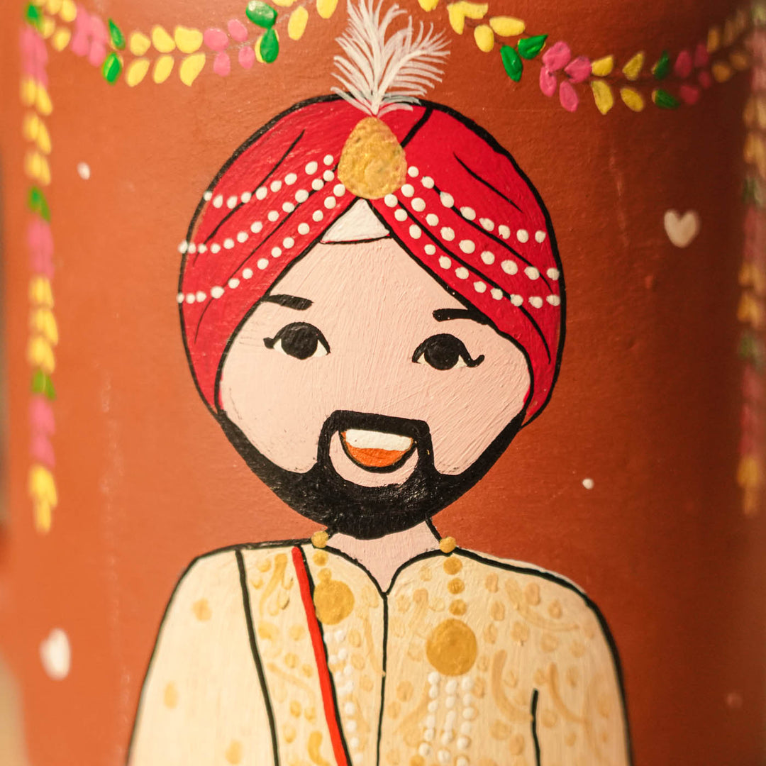 2 Pc | Punjabi Couple Personalized Handpainted Terracotta Mug | 200 ml
