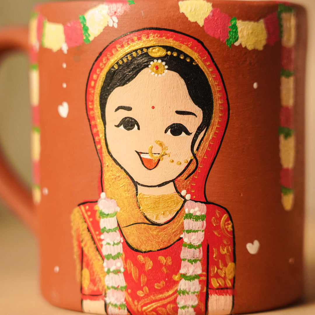 2 Pc | Gujarati Couple Personalized Handpainted Terracotta Mug | 200 ml