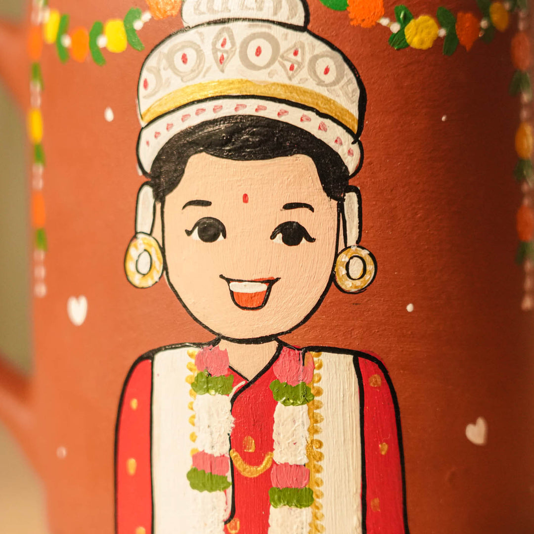 2 Pc | Bengali Couple Personalized Handpainted Terracotta Mug | 200 ml