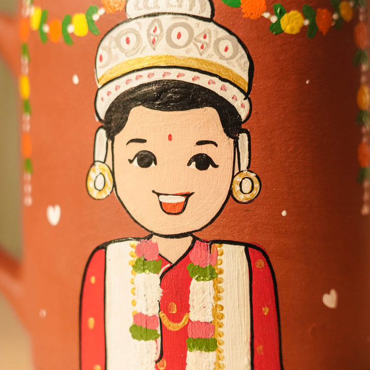 2 Pc | Bengali Couple Personalized Handpainted Terracotta Mug | 200 ml