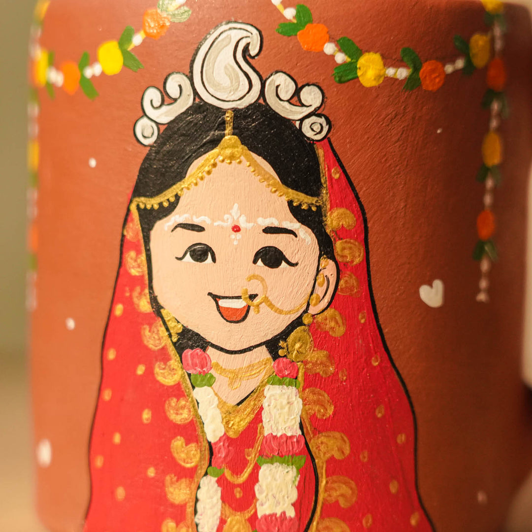 2 Pc | Bengali Couple Personalized Handpainted Terracotta Mug | 200 ml
