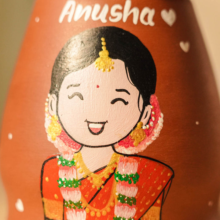 2 Pc | South Indian Couple Personalized Handpainted Terracotta Tealight Holder