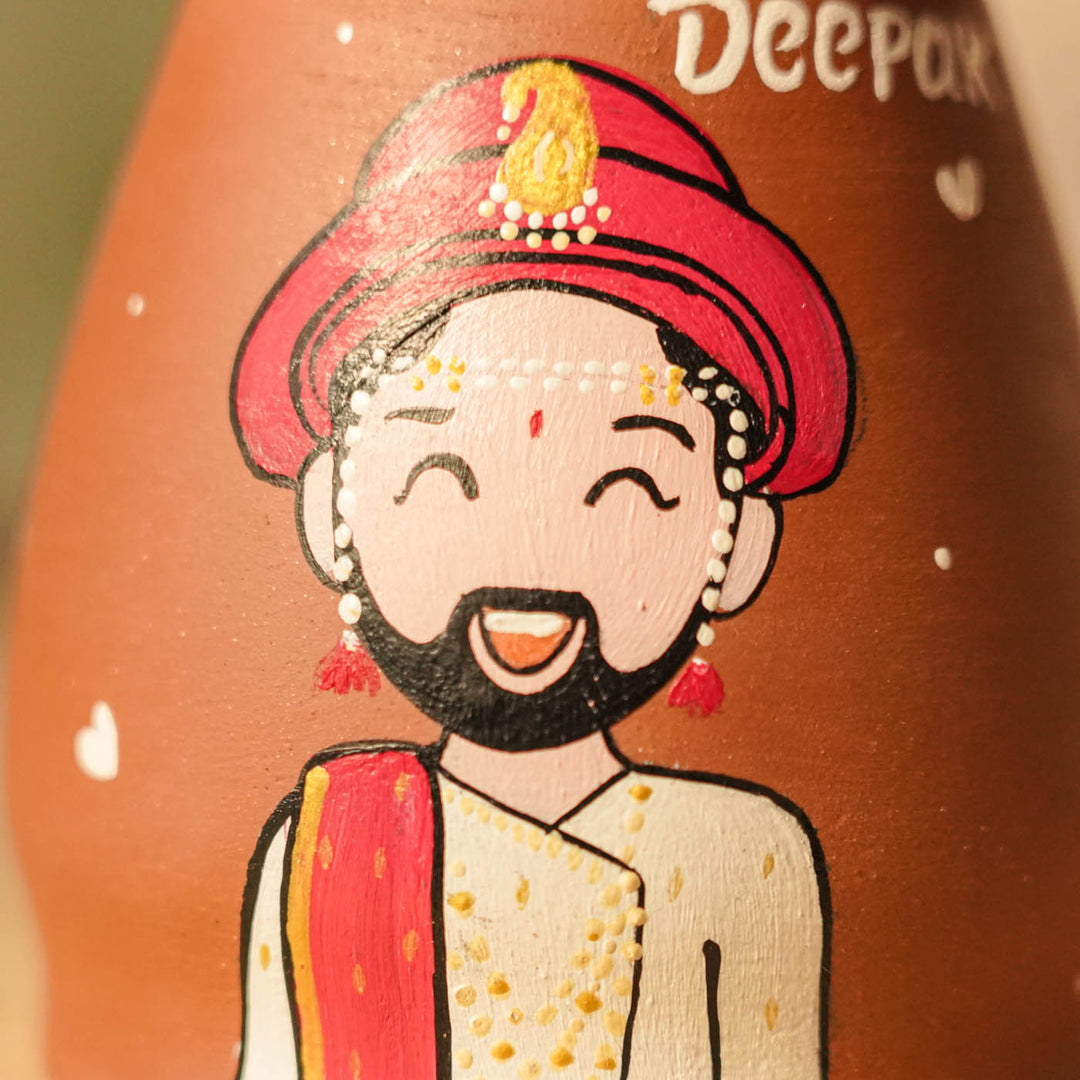 2 Pc | Gujarati Couple Handpainted Terracotta Tealight Holder