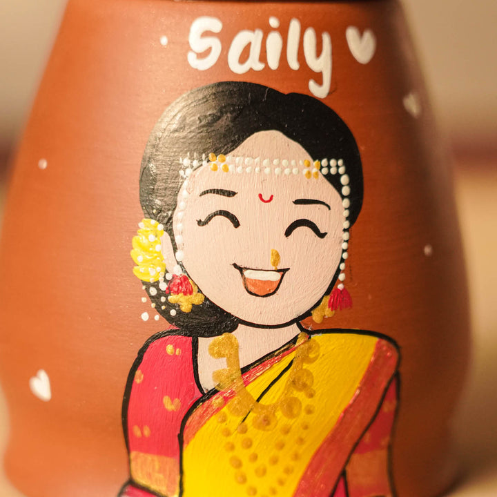 2 Pc | Gujarati Couple Handpainted Terracotta Tealight Holder