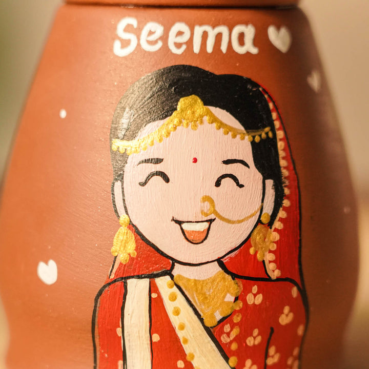 2 Pc | Marathi Couple Personalized Handpainted Terracotta Tealight Holder